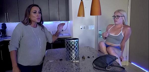  Stepsister teen sucks his big dick in front of a stepmom